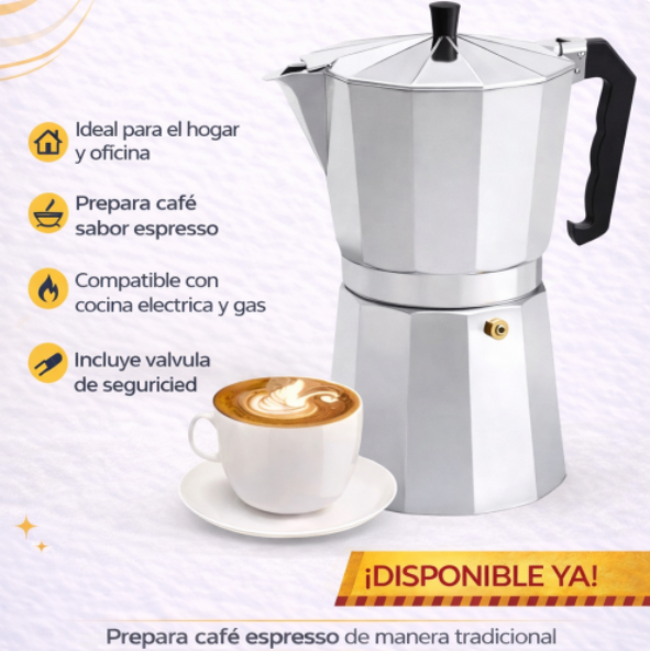 Greca cafetera moka aluminio 12 tazas válvula de seguridad mango ergonómico