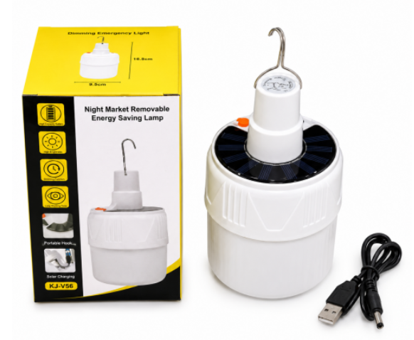 Bombillo LED Recargable con Panel Solar | Iluminación Portátil para Emergencias y Exteriores
