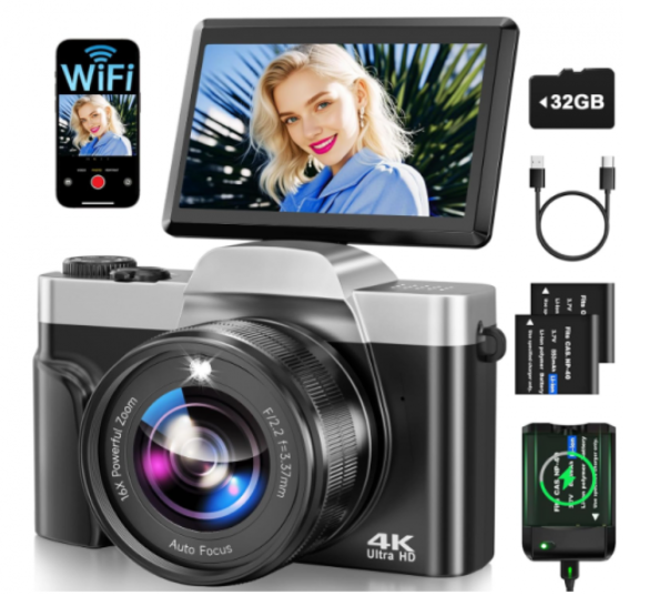 Cámara Digital 4K WiFi 64MP con Enfoque Automático y Pantalla de 3" | Ideal para Fotografía y YouTube