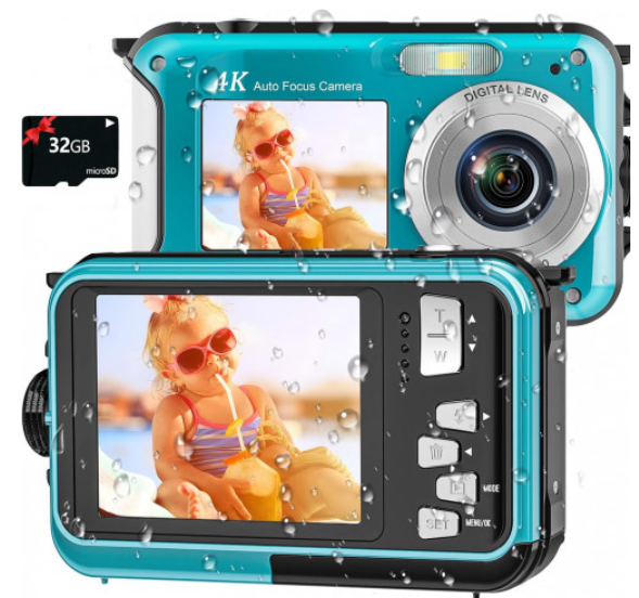 Cámara Subacuática 4K Impermeable 64MP con Enfoque Automático y Tarjeta de 32GB | Sumergible hasta 16 Pies