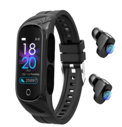 Smartwatch N8 2 en 1 con Auriculares Inalámbricos Negro