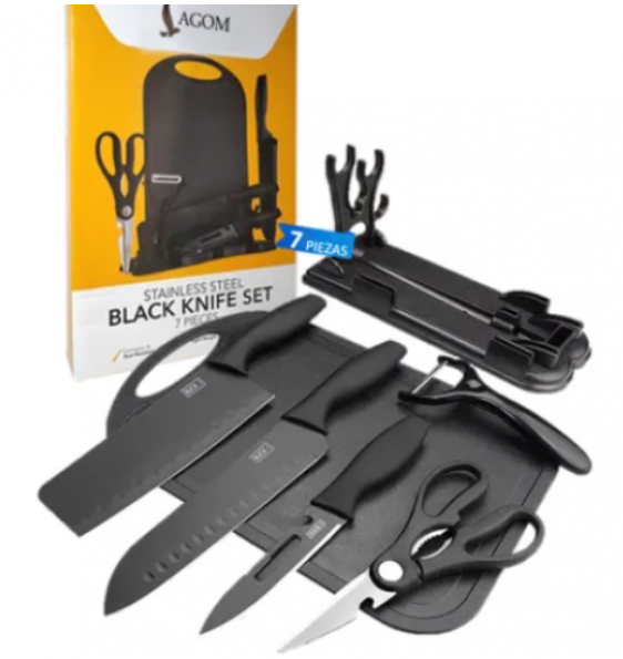Juego de cuchillos Black Knife Set 7 piezas AGOM negro con soporte organizador