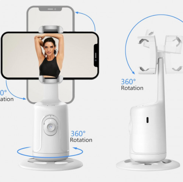 Trípode blanco con seguimiento facial automático 360 grados IA para fotos y videos manos libres
