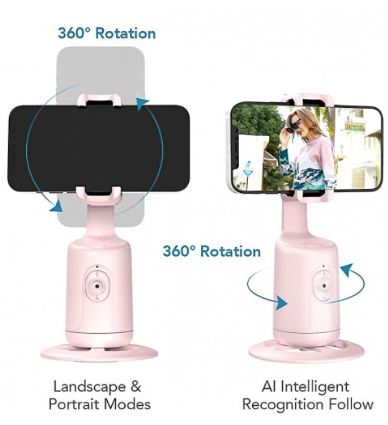 Trípode con seguimiento facial automático 360 grados IA rosado para fotos y videos manos libres