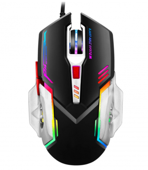 Mouse Gamer RGB LED negro con iluminación multicolor 3200 DPI 6 botones