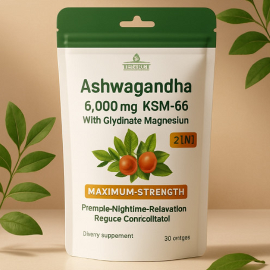 🌿 ASHWAGANDHA KSM-66 + MAGNESIO GLICINATO 6000 mg (30 Softgels)