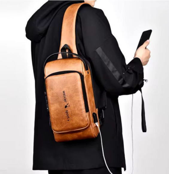Bolso Impermeable Antirrobo para Hombre – Marrón Claro