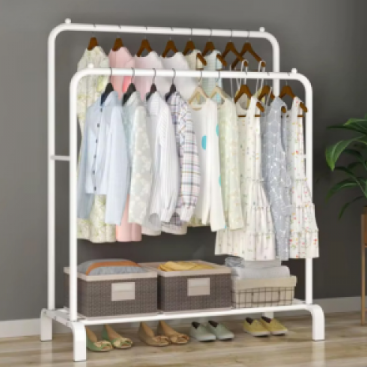 Perchero doble organizador de ropa con estantes para zapatos y cajas