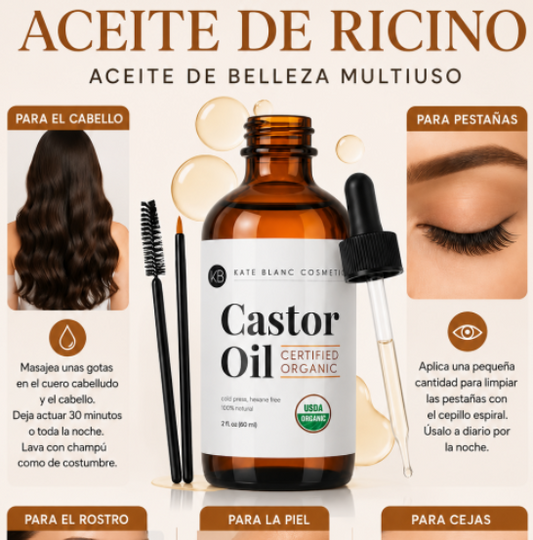 Aceite de Ricino Orgánico Premium 100% Puro | Prensado en Frío para Cabello, Pestañas, Cejas y Piel