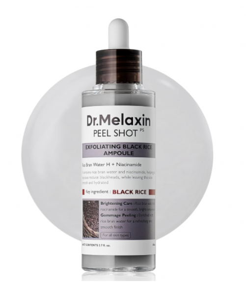 DR. MELAXIN Peel Shot Glow Ampoule 80ml | Ampolla Exfoliante de Arroz para Piel Radiante y Libre de Puntos Negros