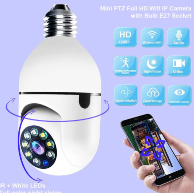 Bombillo Cámara WiFi 360° HD | Cámara de Seguridad con Visión Nocturna y Detección de Movimiento