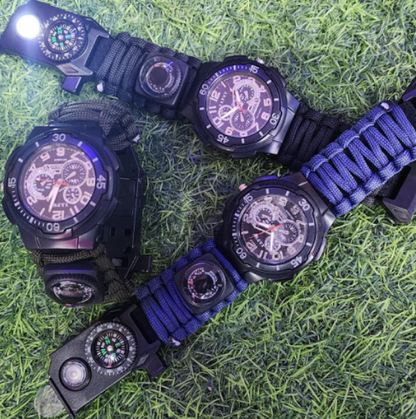 Reloj Táctico de Supervivencia 6 en 1 con Pulsera de Paracord, Brújula, Silbato, Pedernal y Termómetro