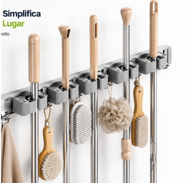 Organizador de Escoba, Cepillo y Toallas — Soporte de Pared Multifunción OPE-32