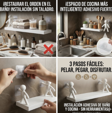 Organizador de Baño y Cocina Adherente — Estante sin Taladro