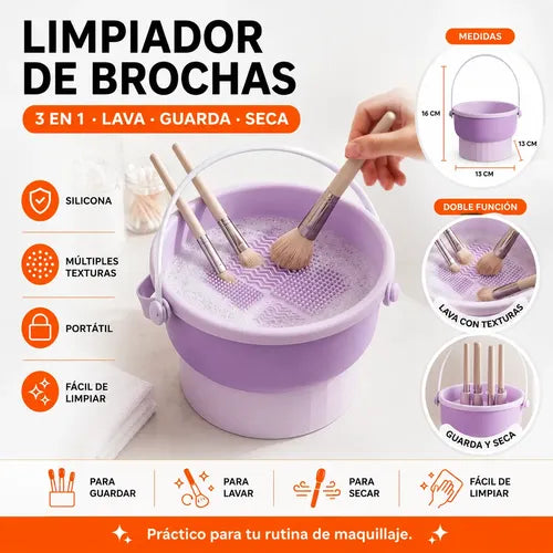 Cubo Limpiador de Brochas 3 en 1 | Lavar, Secar y Organizar