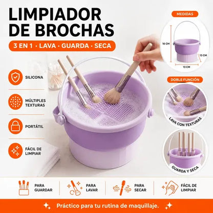 Cubo Limpiador de Brochas 3 en 1 | Lavar, Secar y Organizar