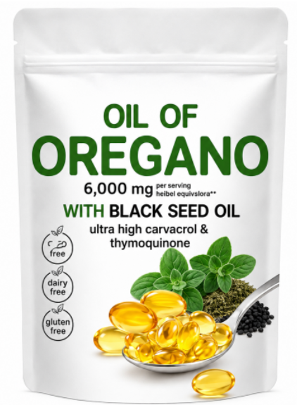 Aceite de Orégano con Comino Negro 6,000mg – 180 Cápsulas Blandas