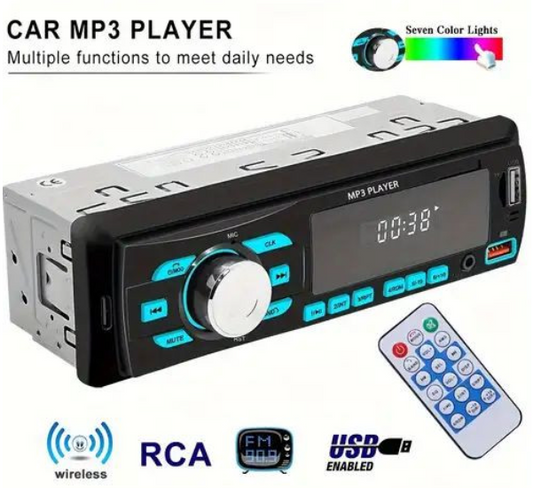 Radio Bluetooth estéreo para auto MP3 player FM USB TF AUX con control remoto y 7 colores
