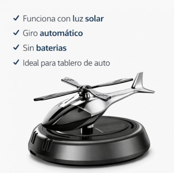 Helicóptero aromático solar para tablero de auto con giro automático sin baterías