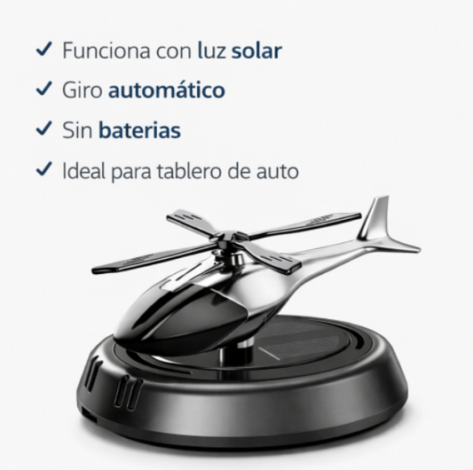 Helicóptero aromático solar para tablero de auto con giro automático sin baterías