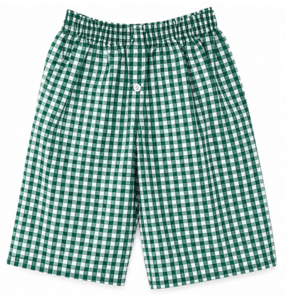 Pantalón Corto para Hombre Estampado Cuadros Verde Cintura Elástica