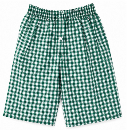 Pantalón Corto para Hombre Estampado Cuadros Verde Cintura Elástica