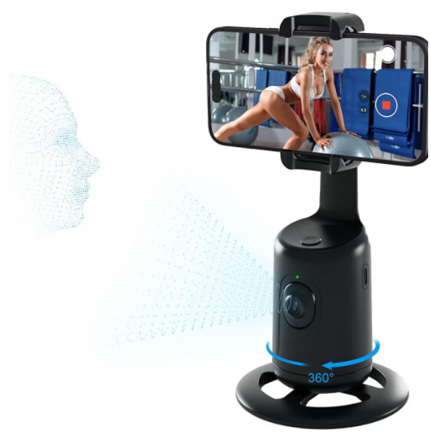 Trípode negro con seguimiento facial automático 360 grados IA para fotos y videos manos libres