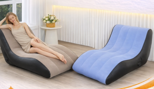 Sillón inflable ergonómico forma en S en colores gris y azul