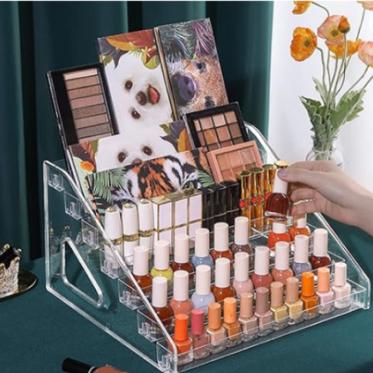 Organizador Acrílico Premium para Maquillajes con diseño escalonado transparente