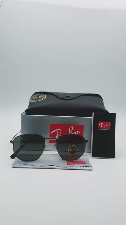 Gafas de Sol Estilo Hexagonal Negro con Estuche Premium