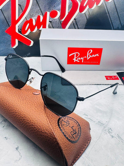 Gafas de Sol Estilo Hexagonal Negro con Estuche Premium